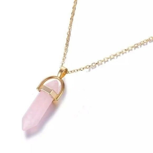 *50% OFF! Pink quartz crystal necklace boho gold chain - Picture 5 of 5